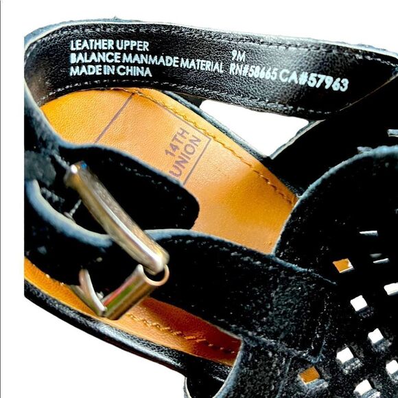 NWT Black Suede Open Toe Sandal Slingback Block Heels from 14th & Union Size 9M - Picture 13 of 14